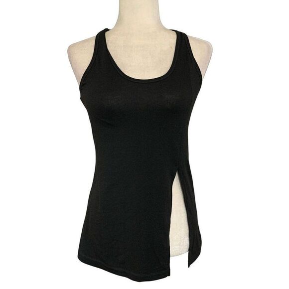 Echt Womens Solid Black Front Slit Round Neck Jersey Tank Top Xs - Picture 1 of 3